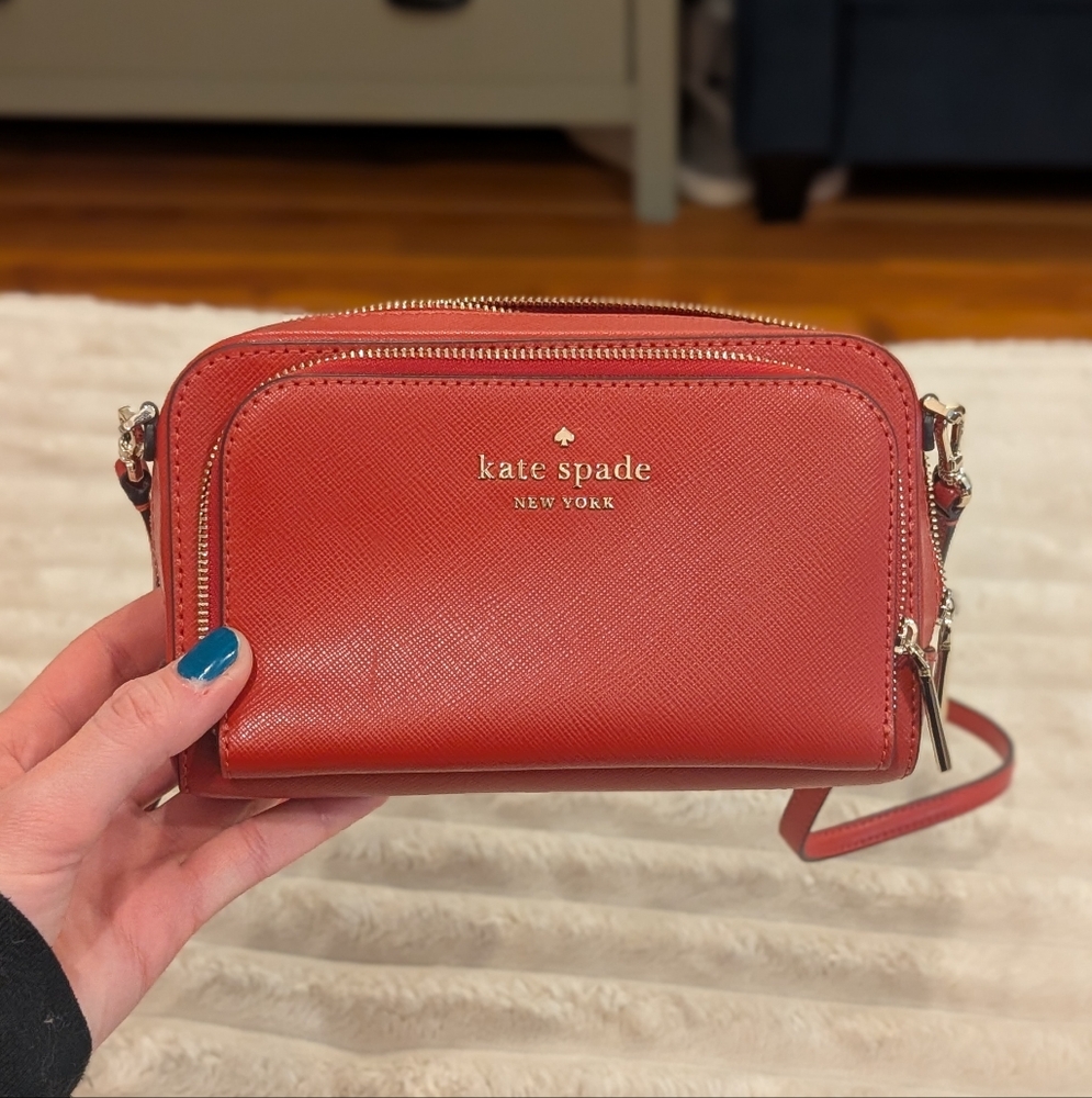 Red kate spade crossbody camera style purse